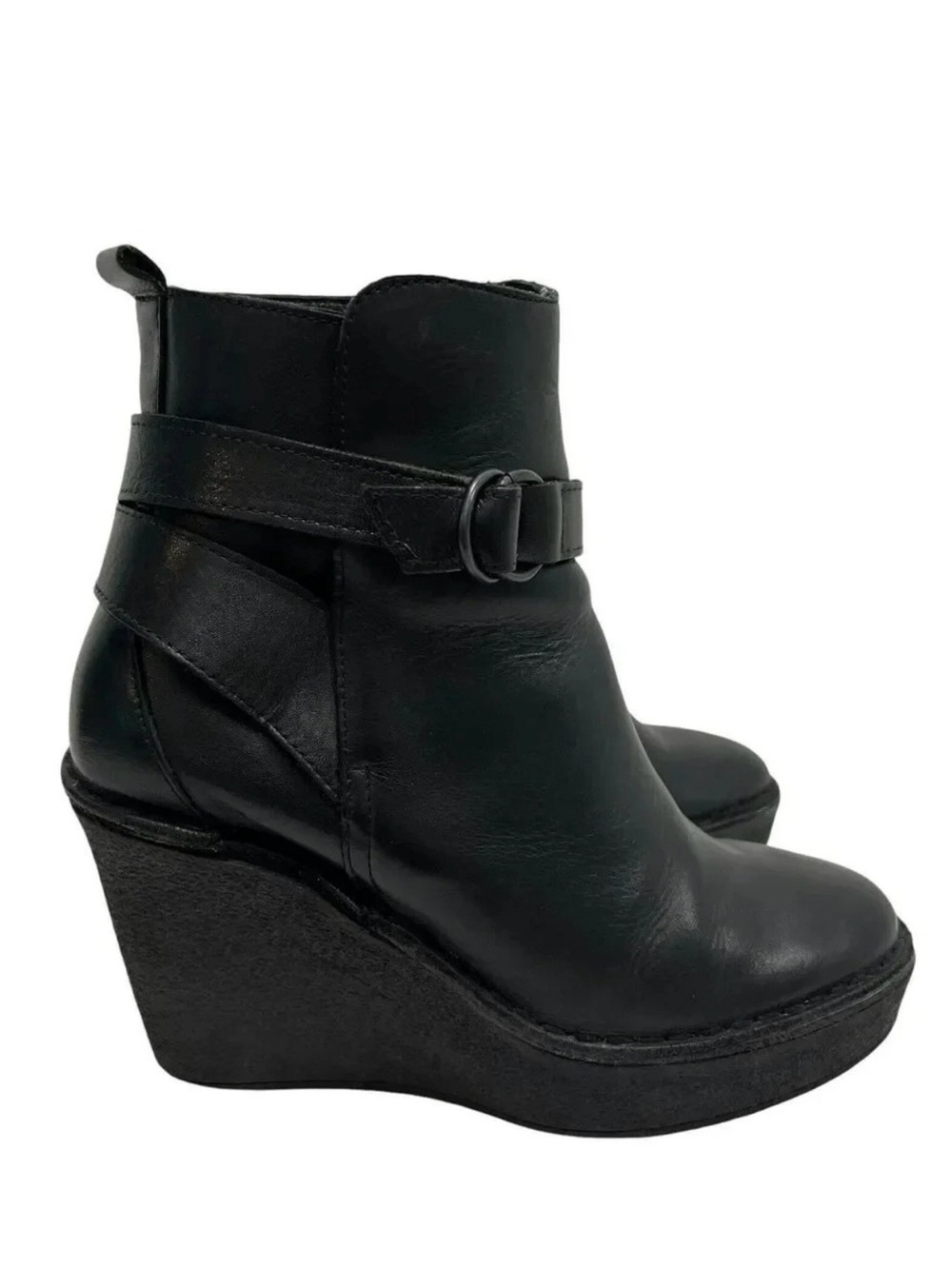 Pierre Hardy Leather Platform Wedge Boots Size 36 Black Ankle Booties Chunky